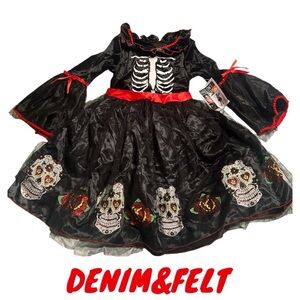 Hallow’s Eve Girls Black/Red Day of The Dead Tulled Dress Halloween Costume |NEW